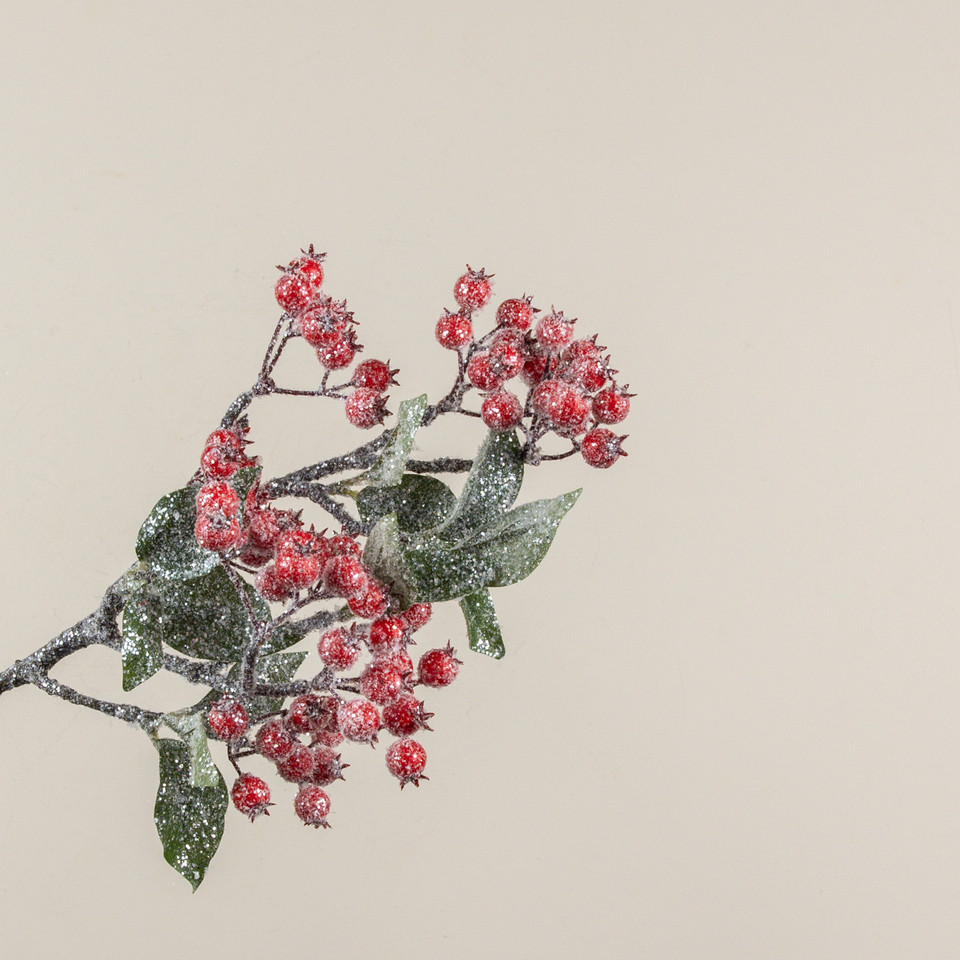 25" GLITTERED RED BERRY SPRAY