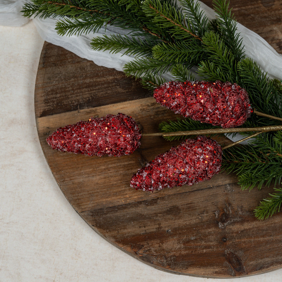 24" RED PINECONE SPRAY