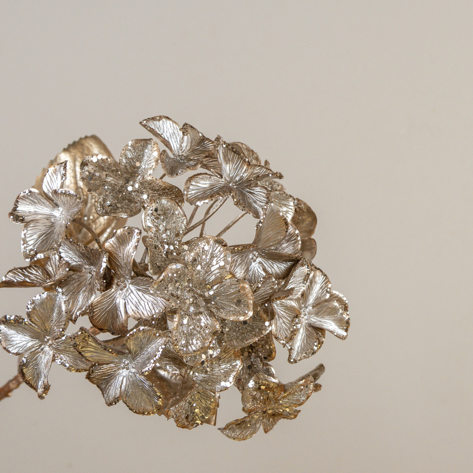22.5" GLITTERED CHAMPAGNE HYDRANGEA STEM