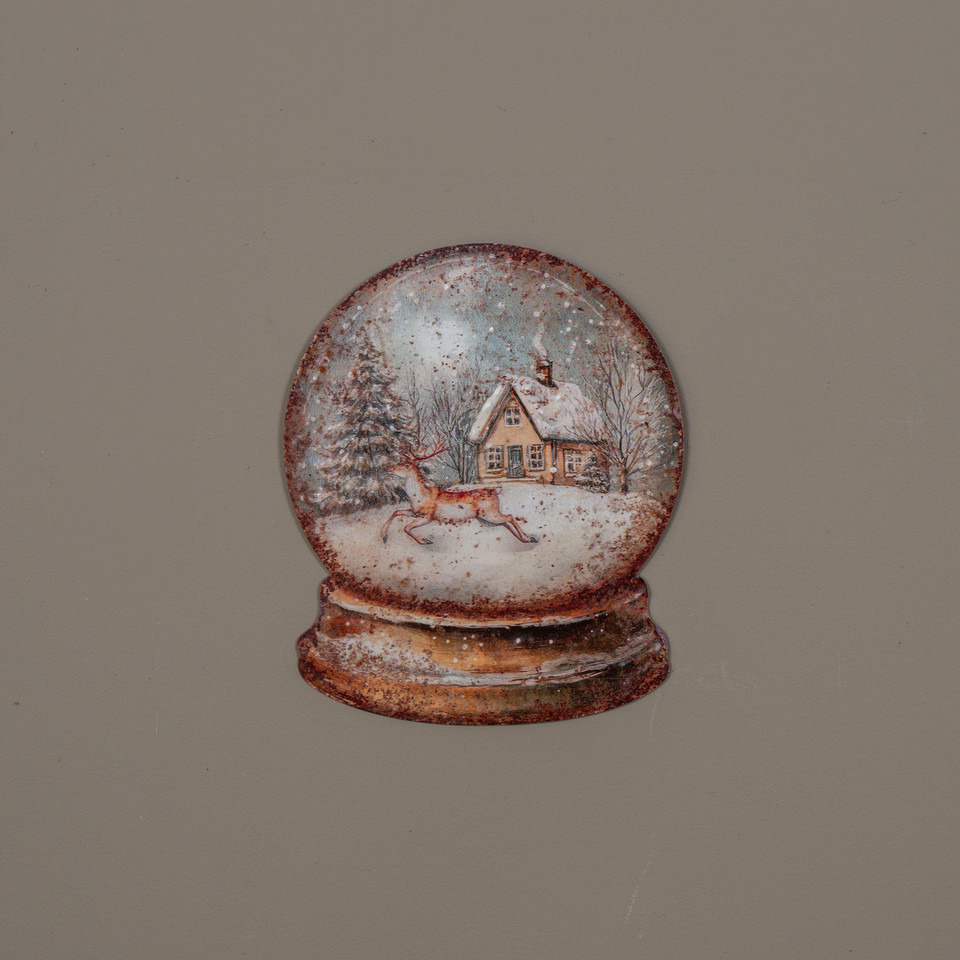 11.25" HOUSE & DEER SNOW GLOBE METAL SIGN