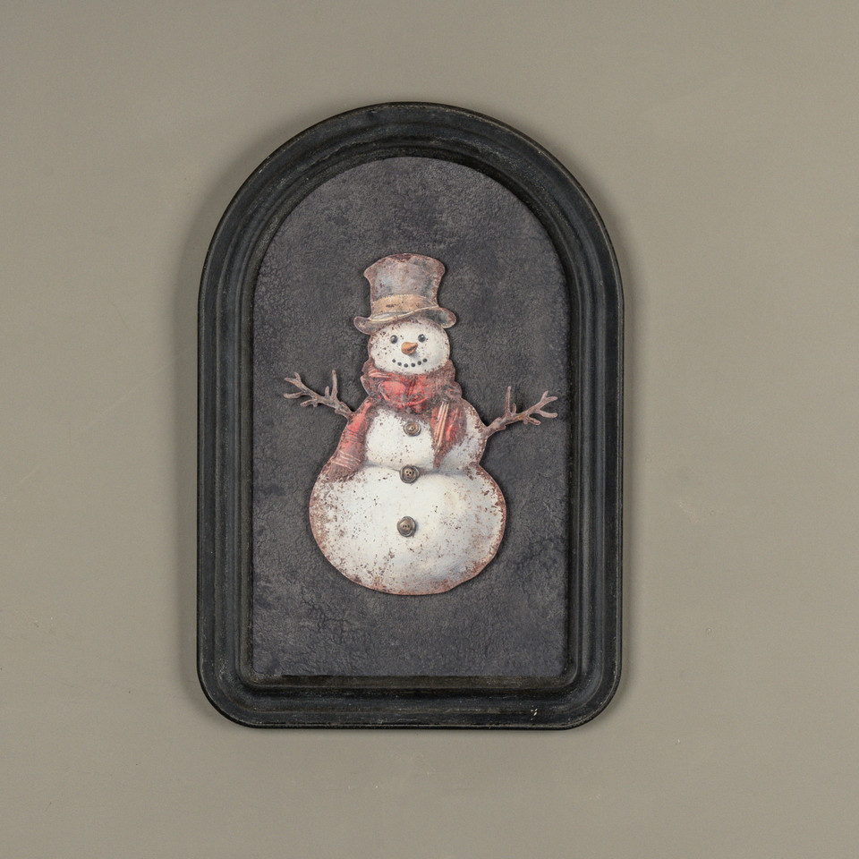 12" RED SCARF SNOWMAN METAL SIGN