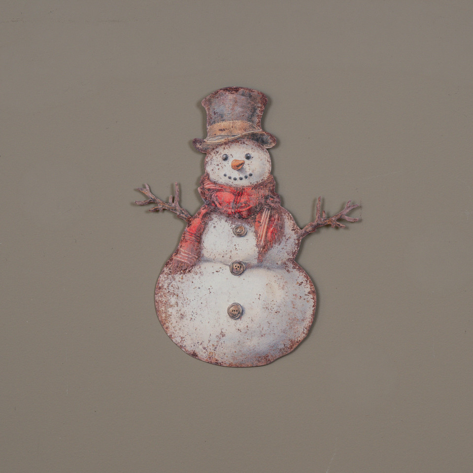 12" RED SCARF SNOWMAN METAL SIGN