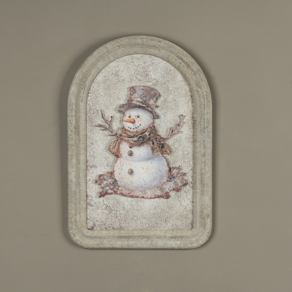 12" HOLLY SNOWMAN METAL SIGN