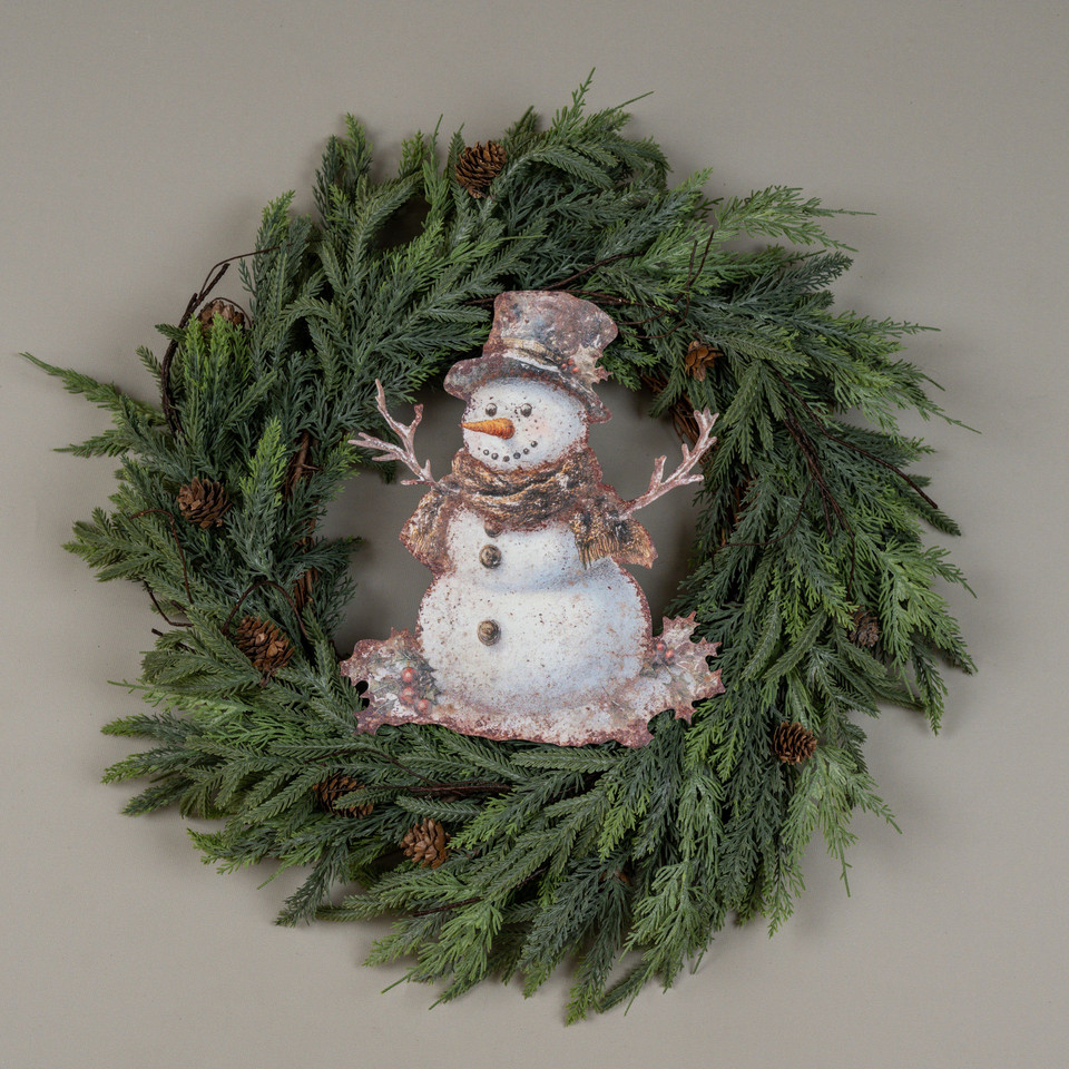 12" HOLLY SNOWMAN METAL SIGN