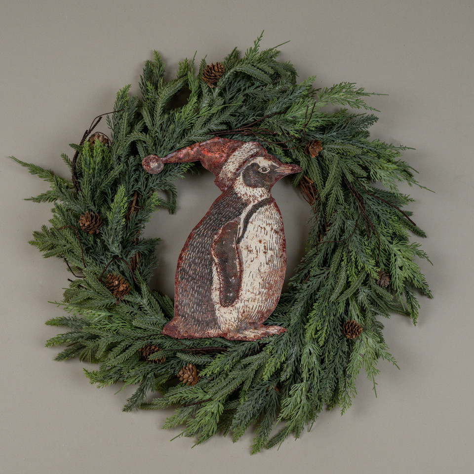 12" SANTA HAT PENGUIN METAL SIGN
