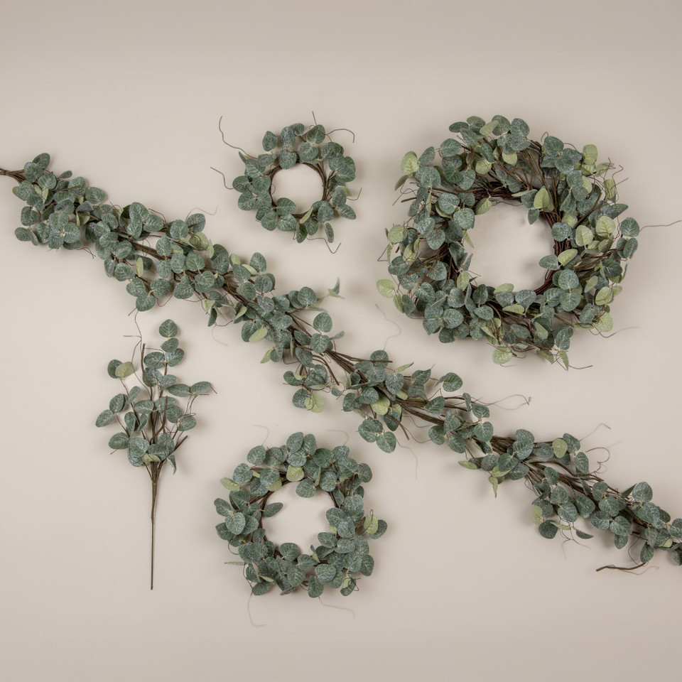 14" GLITTERED EUCALYPTUS & TWIG CANDLE RING