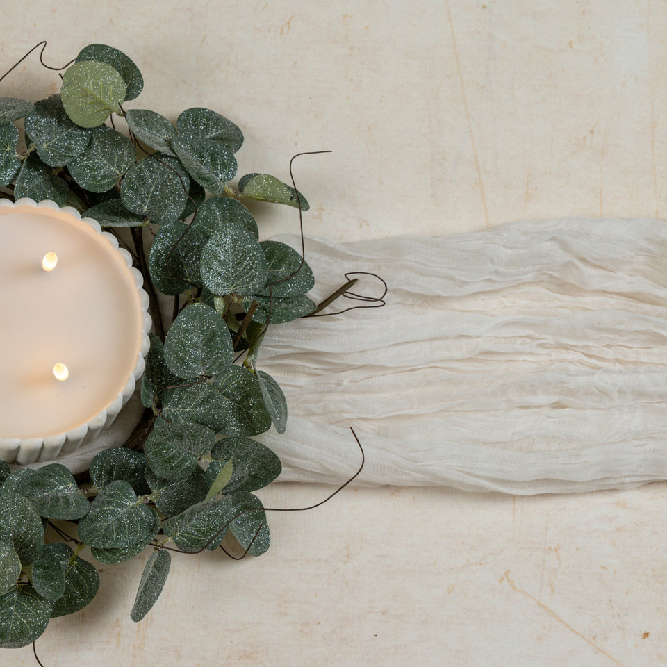 14" GLITTERED EUCALYPTUS & TWIG CANDLE RING