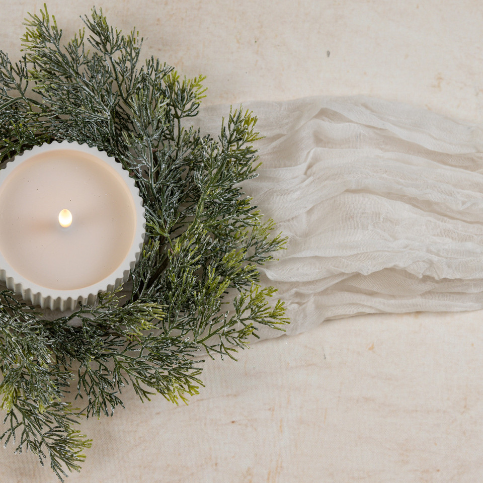 10" SNOW DUSTED PINE CANDLE RING