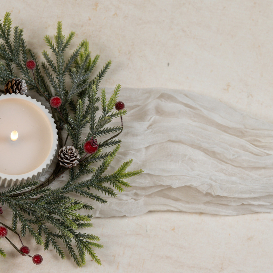 12" MOUNTAIN PINE W/ ICED BERRIES CANDLE RING