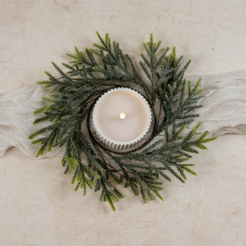 12" MOUNTAIN PINE W/ ICED BERRIES CANDLE RING