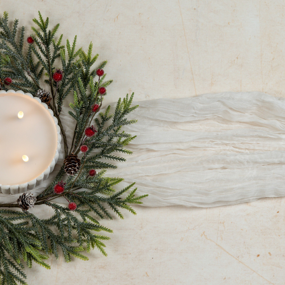14" MOUNTAIN PINE W/ ICED BERRIES CANDLE RING