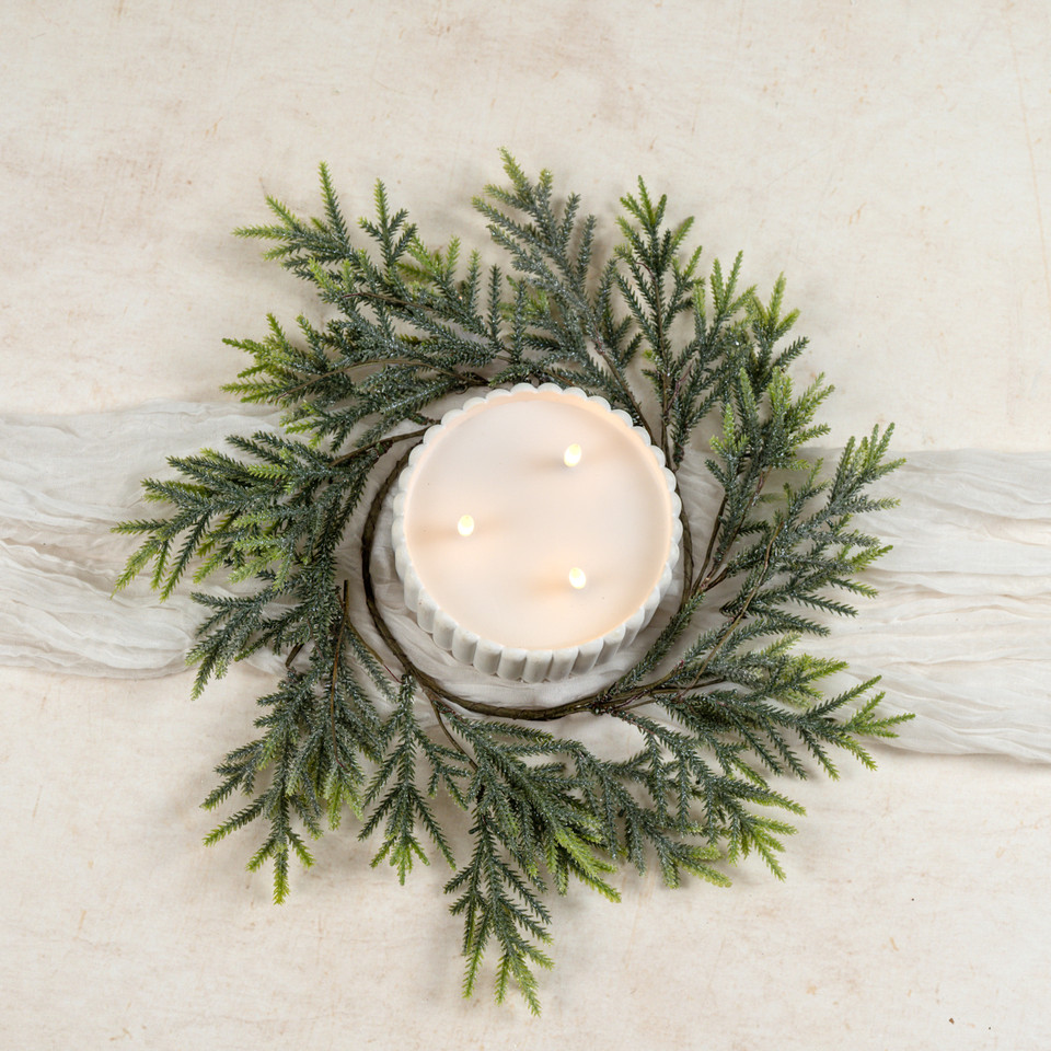 14" MOUNTAIN PINE W/ ICED BERRIES CANDLE RING