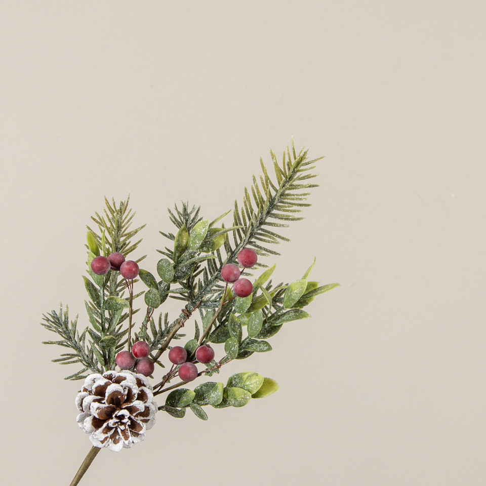 15" GLITTERED PINE W/ RED BERRIES & PINECONE SPRAY