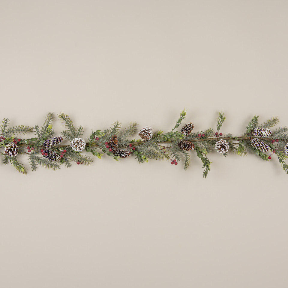 5' GLITTERED PINE W/ RED BERRIES & PINECONE GARLAND