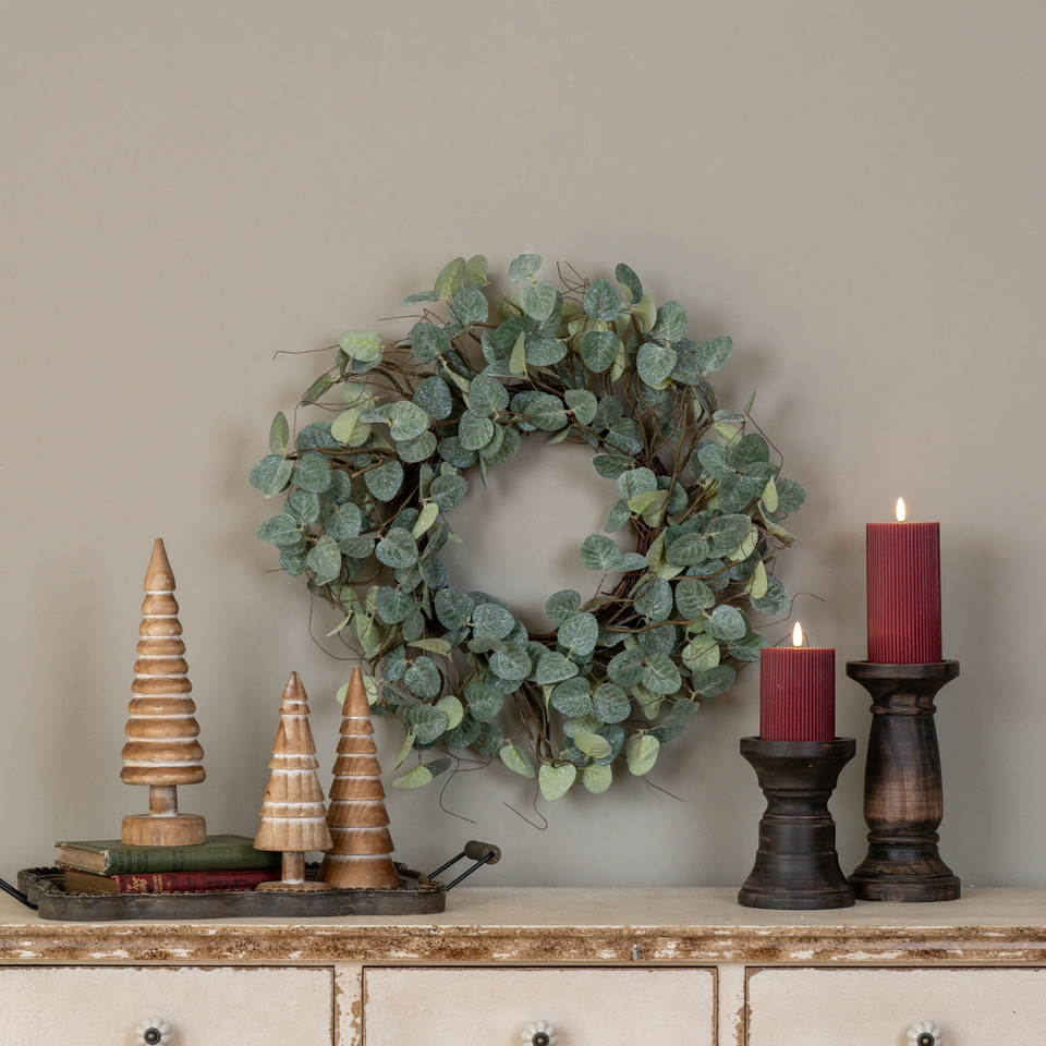 20" GLITTERED EUCALYPTUS & TWIG WREATH
