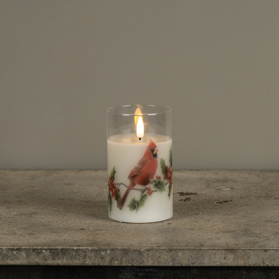 5" CARDINAL 3D FLAME GLASS CANDLE