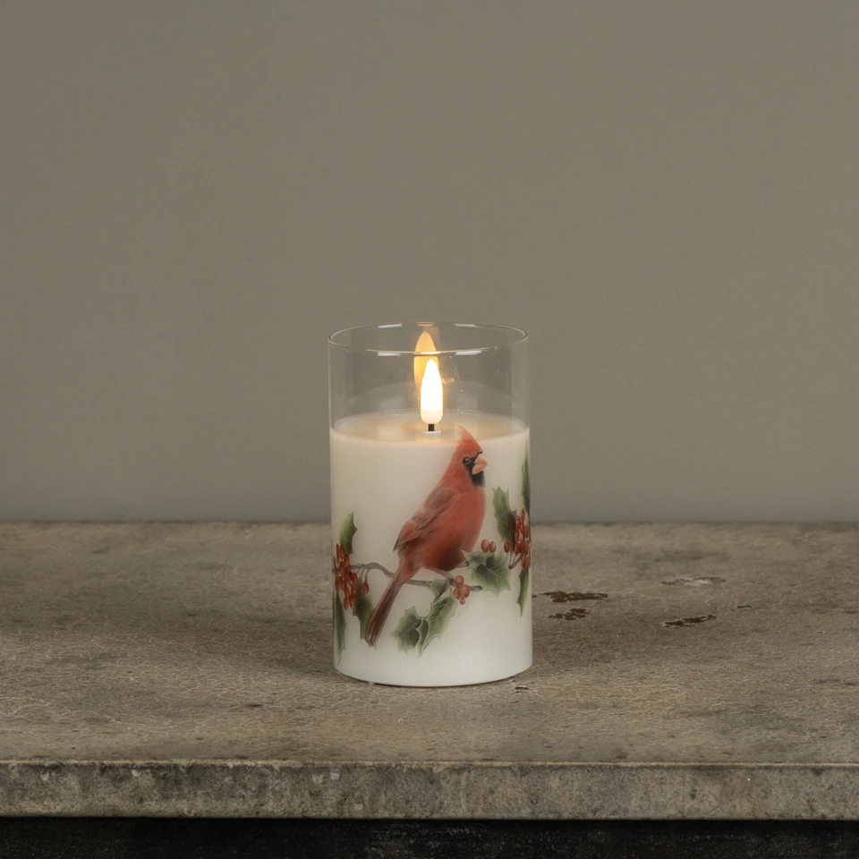5" CARDINAL 3D FLAME GLASS CANDLE