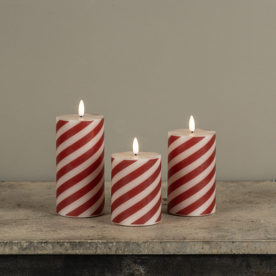 4" CANDY CANE 3D FLAME PILLAR CANDLE
