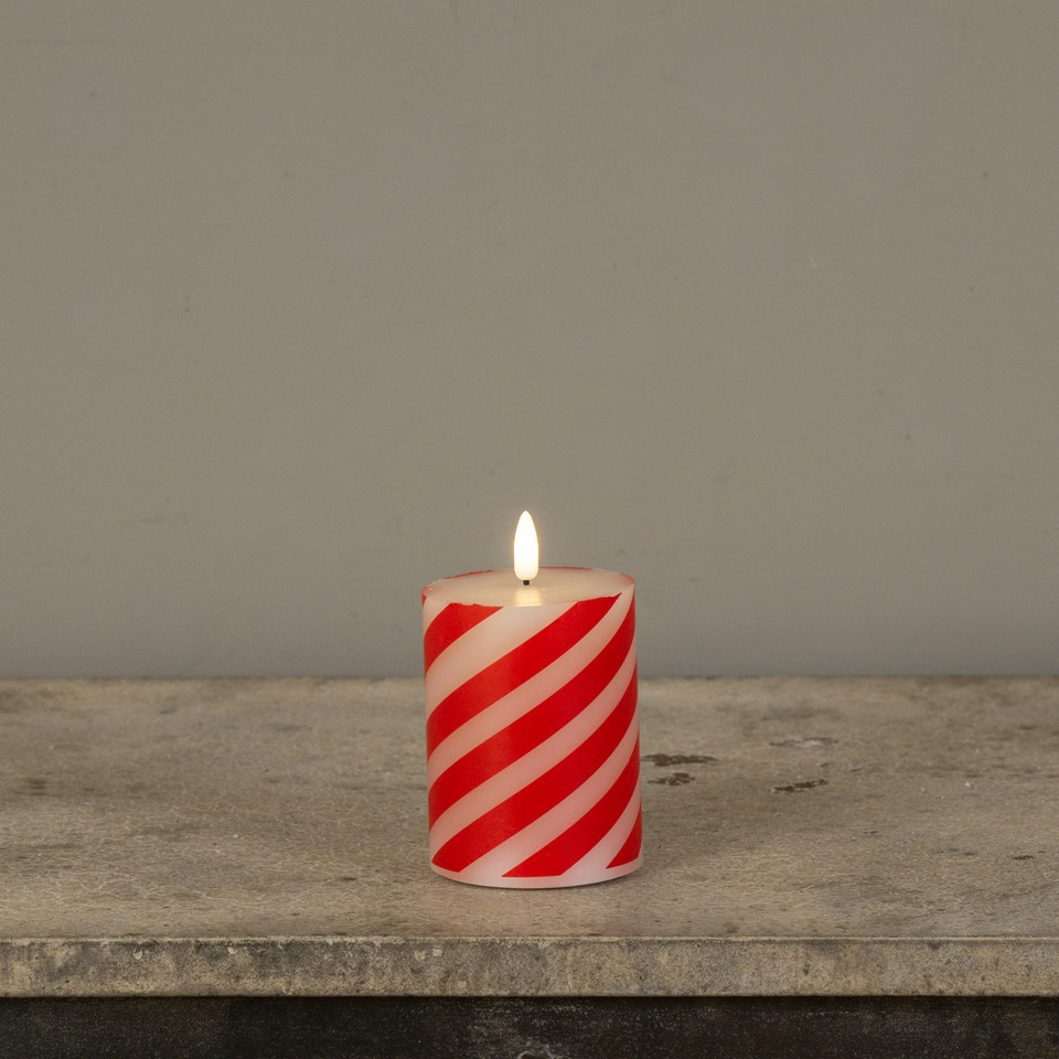 4" CANDY CANE 3D FLAME PILLAR CANDLE