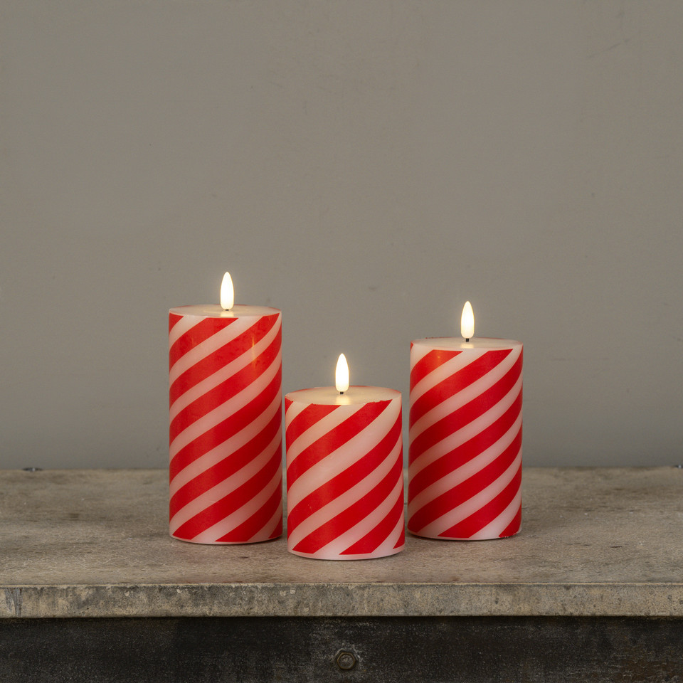 5" CANDY CANE 3D FLAME PILLAR CANDLE