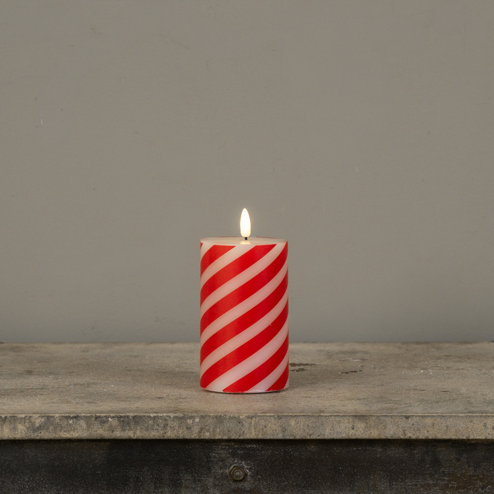 5" CANDY CANE 3D FLAME PILLAR CANDLE