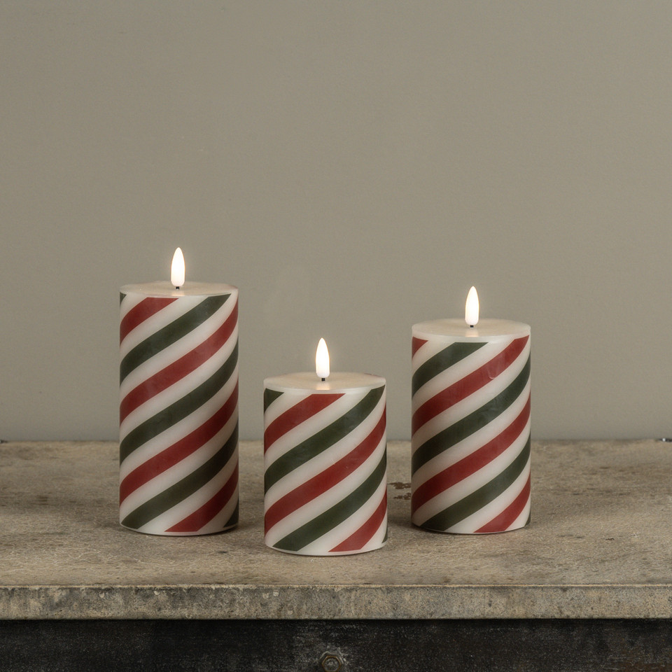 4" RED & GREEN CANDY CANE 3D FLAME PILLAR CANDLE
