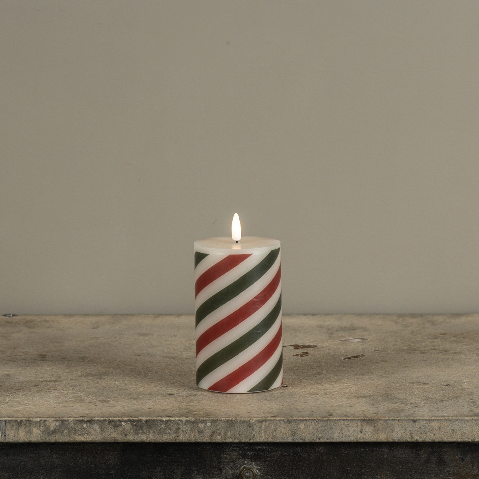 5" RED & GREEN CANDY CANE 3D FLAME PILLAR CANDLE