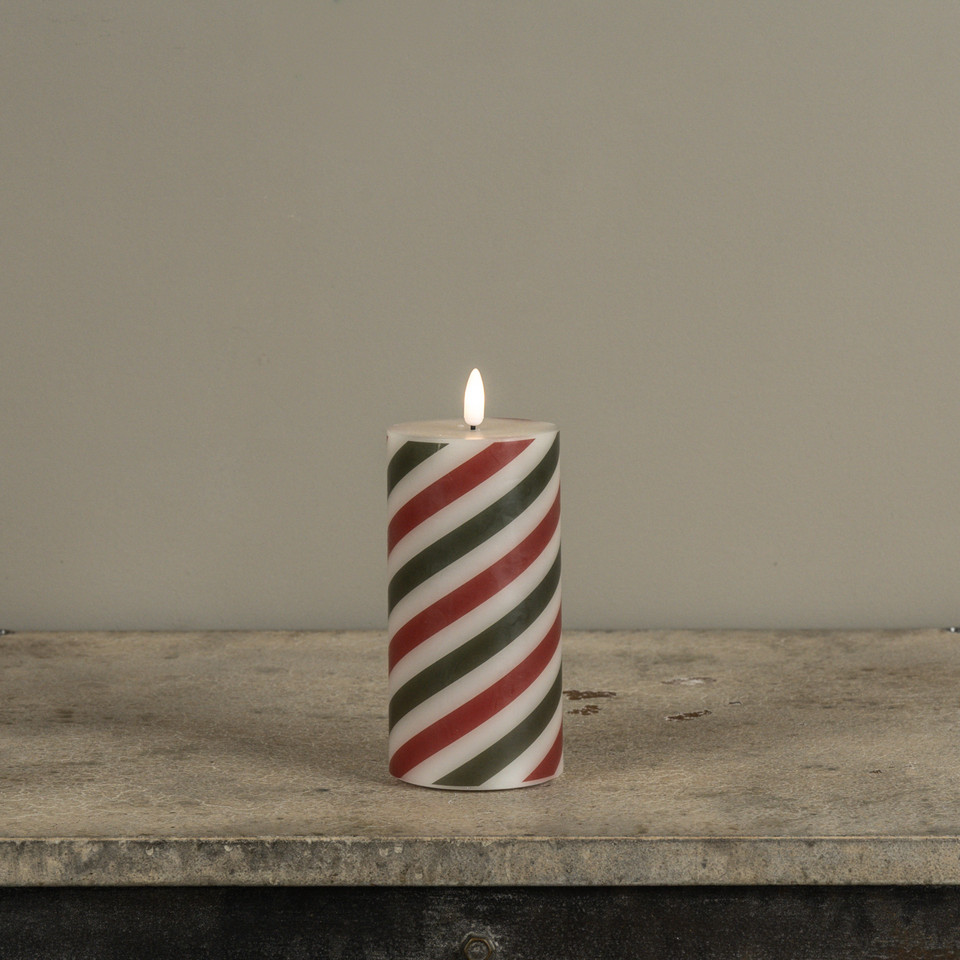 6" RED & GREEN CANDY CANE 3D FLAME PILLAR CANDLE