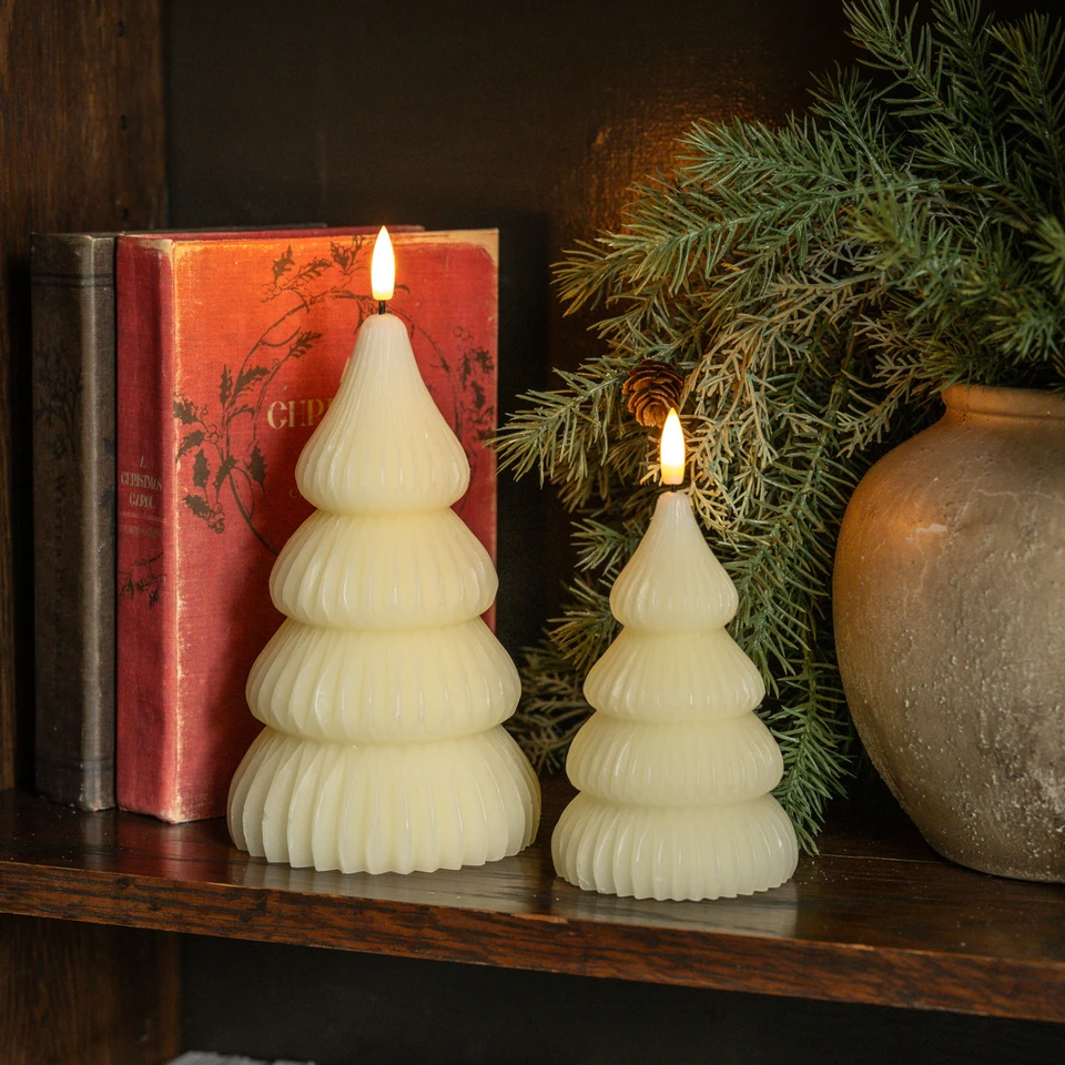 5.25" NOELLE CREAM TREE 3D FLAME CANDLE