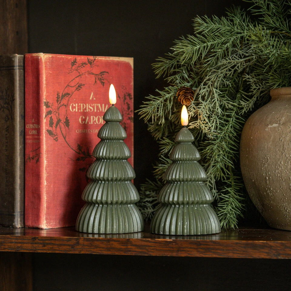 5" NOBLE DARK GREEN TREE 3D FLAME CANDLE