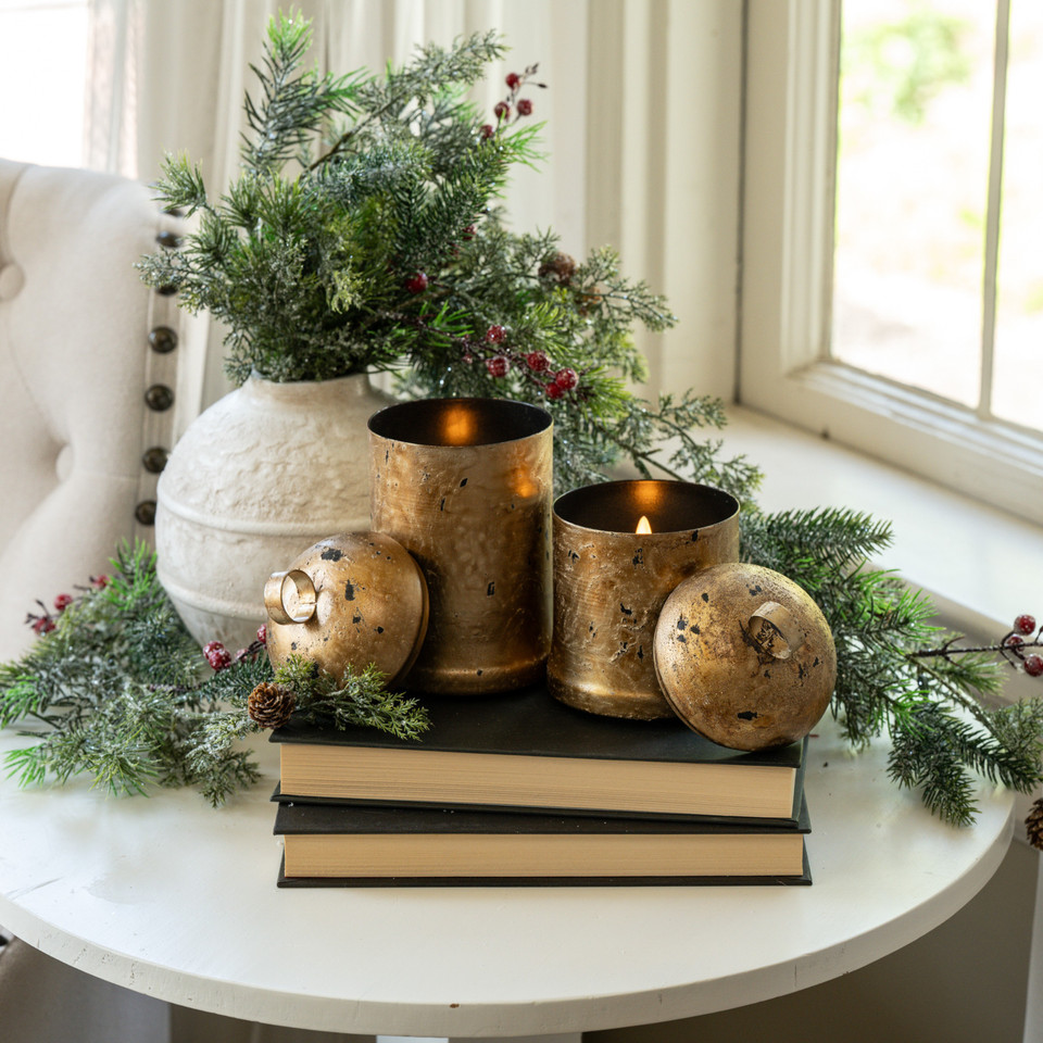 7" GOLD SLEIGH BELL 3D FLAME CANDLE