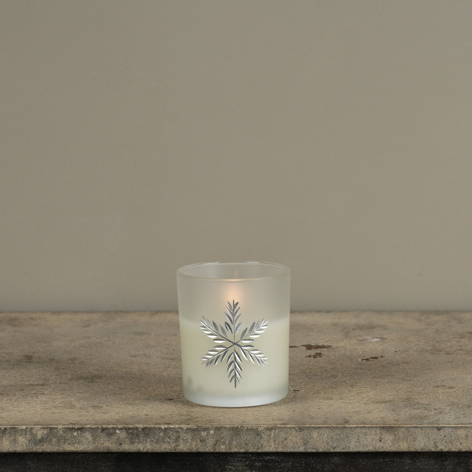 4" ETCHED SNOWFLAKE FROSTED GLASS 3D FLAME CANDLE