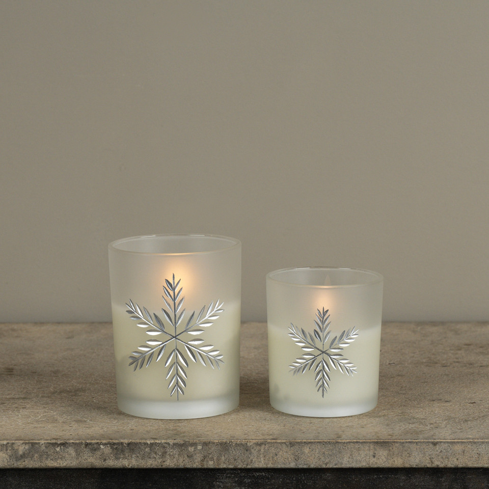5" ETCHED SNOWFLAKE FROSTED GLASS 3D FLAME CANDLE