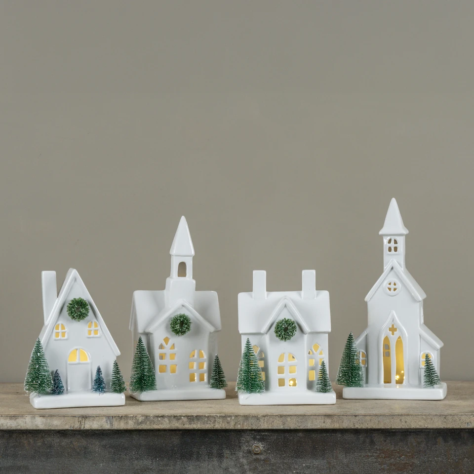 10.75" LIGHTED CERAMIC HOLIDAY CHURCH