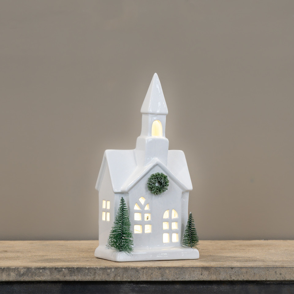 10.75" LIGHTED CERAMIC HOLIDAY CHURCH
