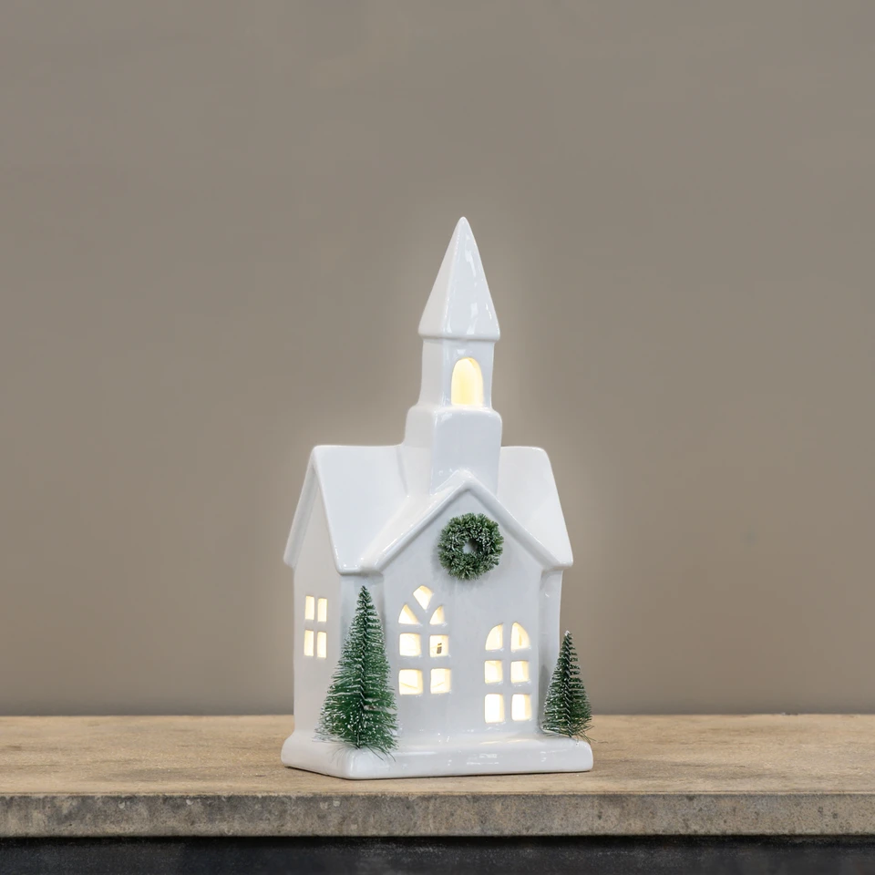 10.75" LIGHTED CERAMIC HOLIDAY CHURCH