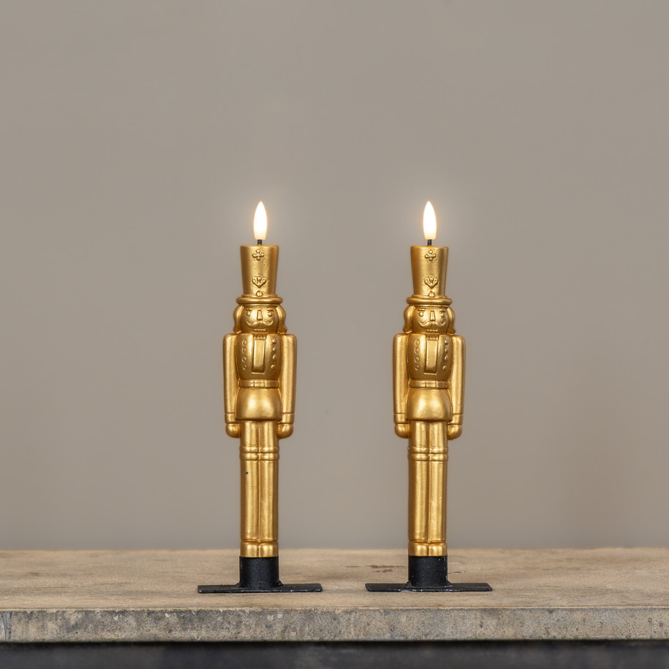 SET/2 - 9.75" 3D FLAME GOLD NUTCRACKER TAPER CANDLES