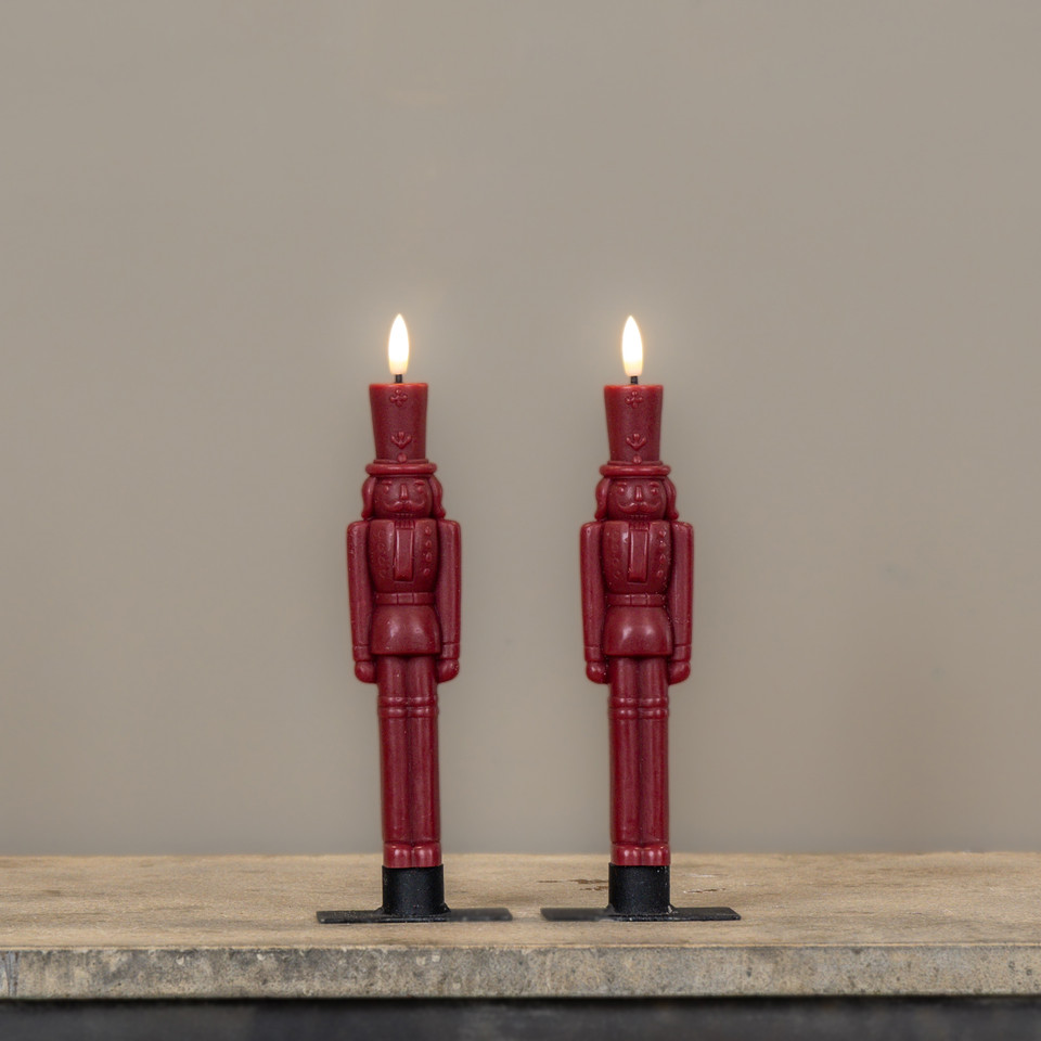 SET/2 - 9.75" 3D FLAME RED NUTCRACKER TAPER CANDLES