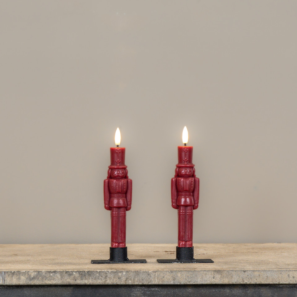 SET/2 - 7.5" 3D FLAME RED NUTCRACKER TAPER CANDLES