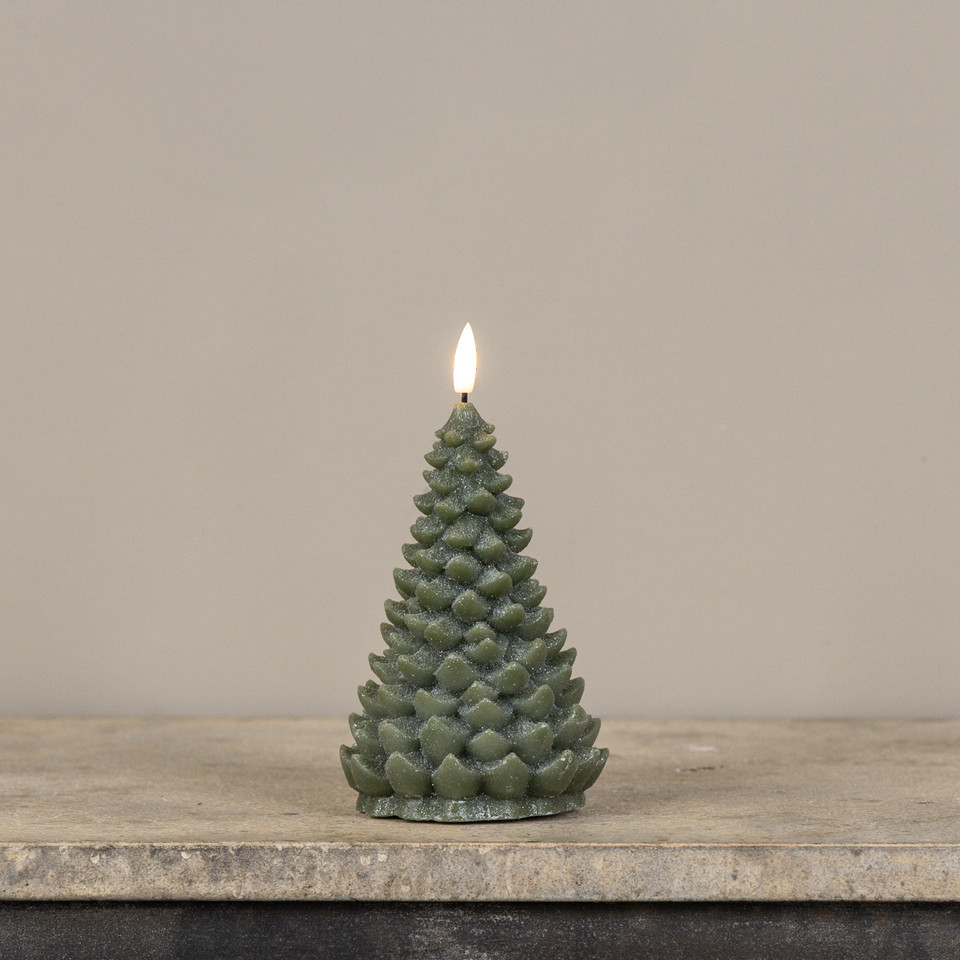 7" GREEN SHIMMER 3D FLAME BALSAM TREE CANDLE