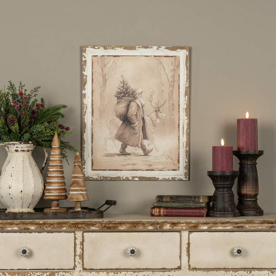 20" SANTA & REINDEER WALKING PRINT