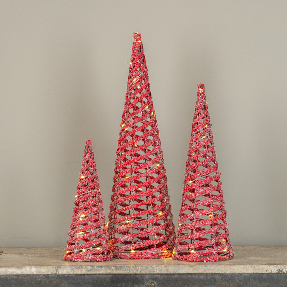 SET/3 LIGHTED RED CONE TREES