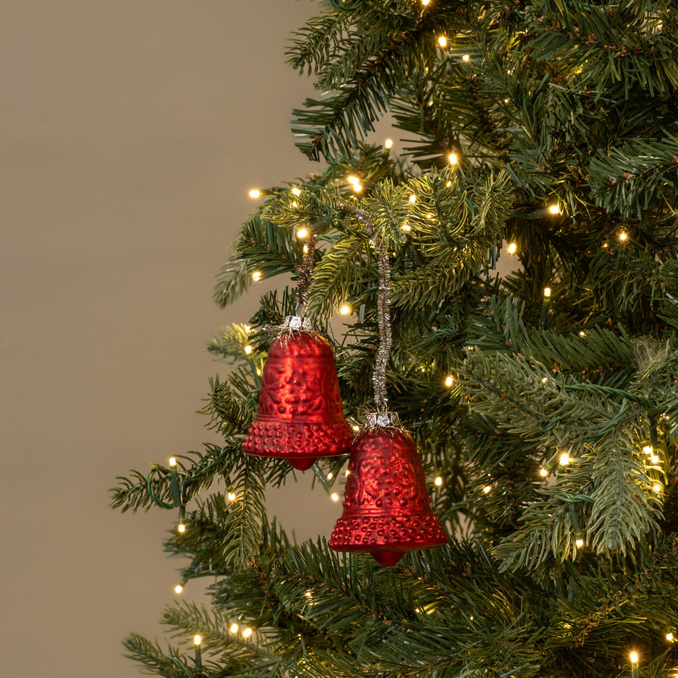 PAIR OF RED BELL ORNAMENTS