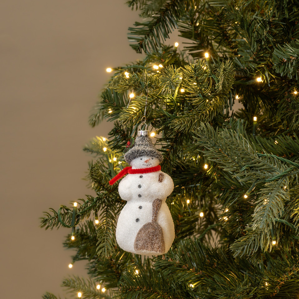 FROSTED SNOWMAN W/ BROOM ORNAMENT