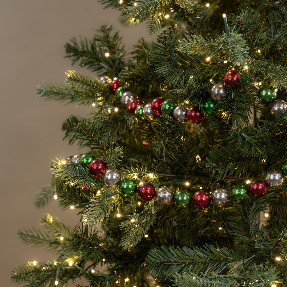 6' GREEN, RED & SILVER BALL GARLAND