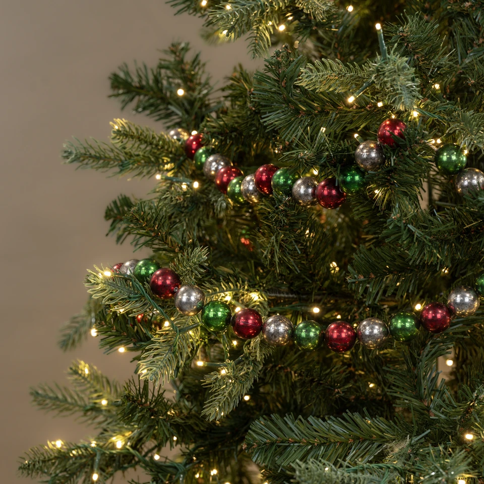 6' GREEN, RED & SILVER BALL GARLAND