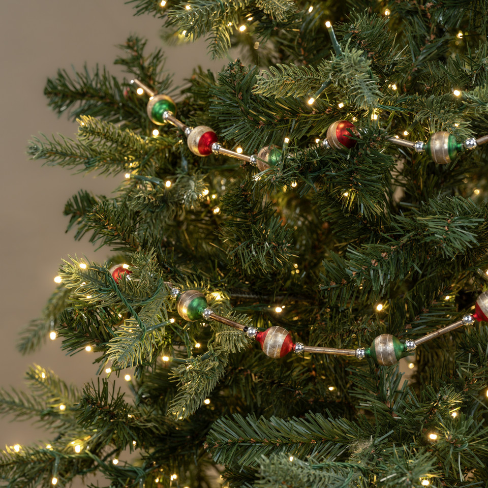 6' GREEN, RED & SILVER STRIPED BEADED GARLAND