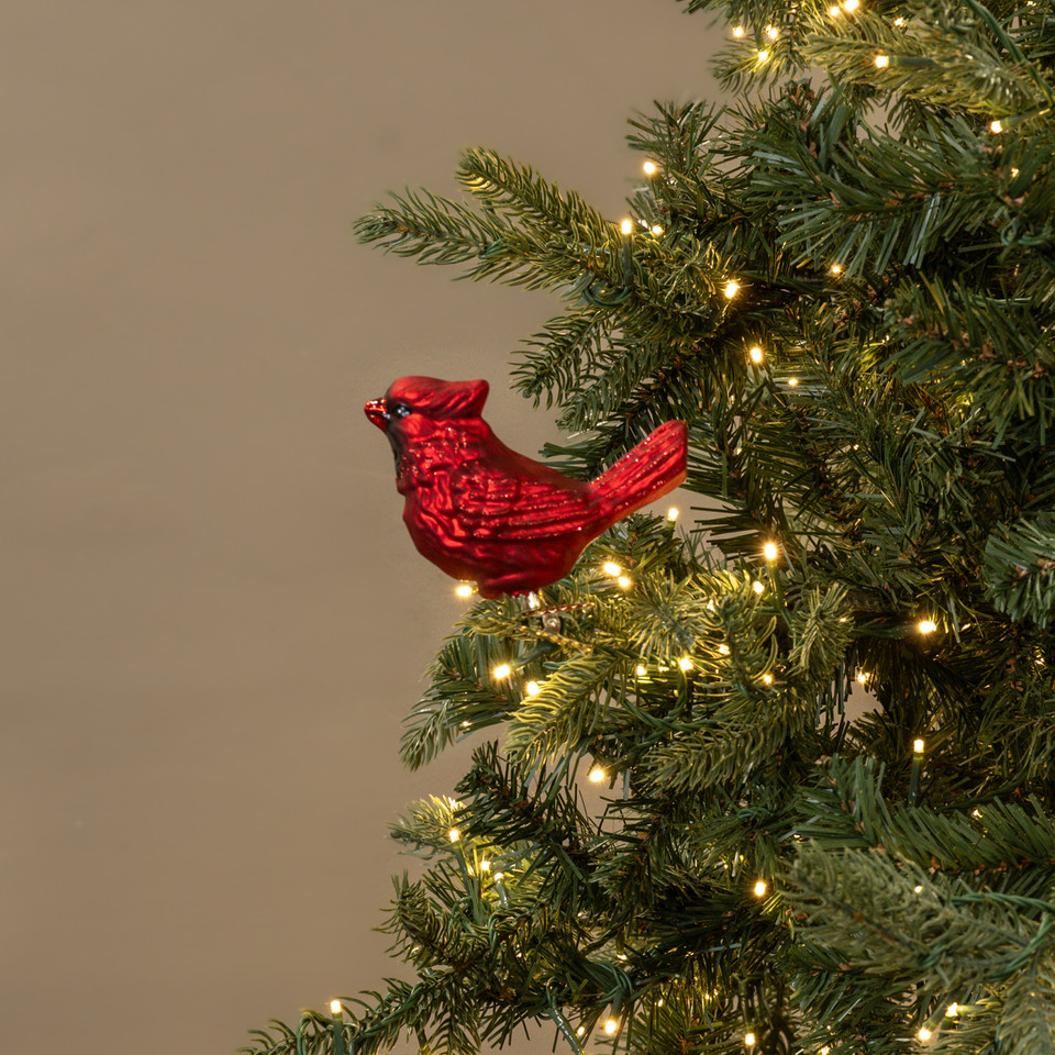 GLITTERED CARDINAL CLIP ON ORNAMENT