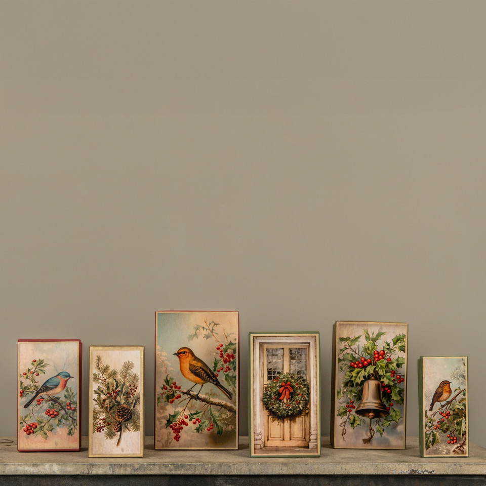 SET/ 6 STACKING BOXES W/ RED BERRIES