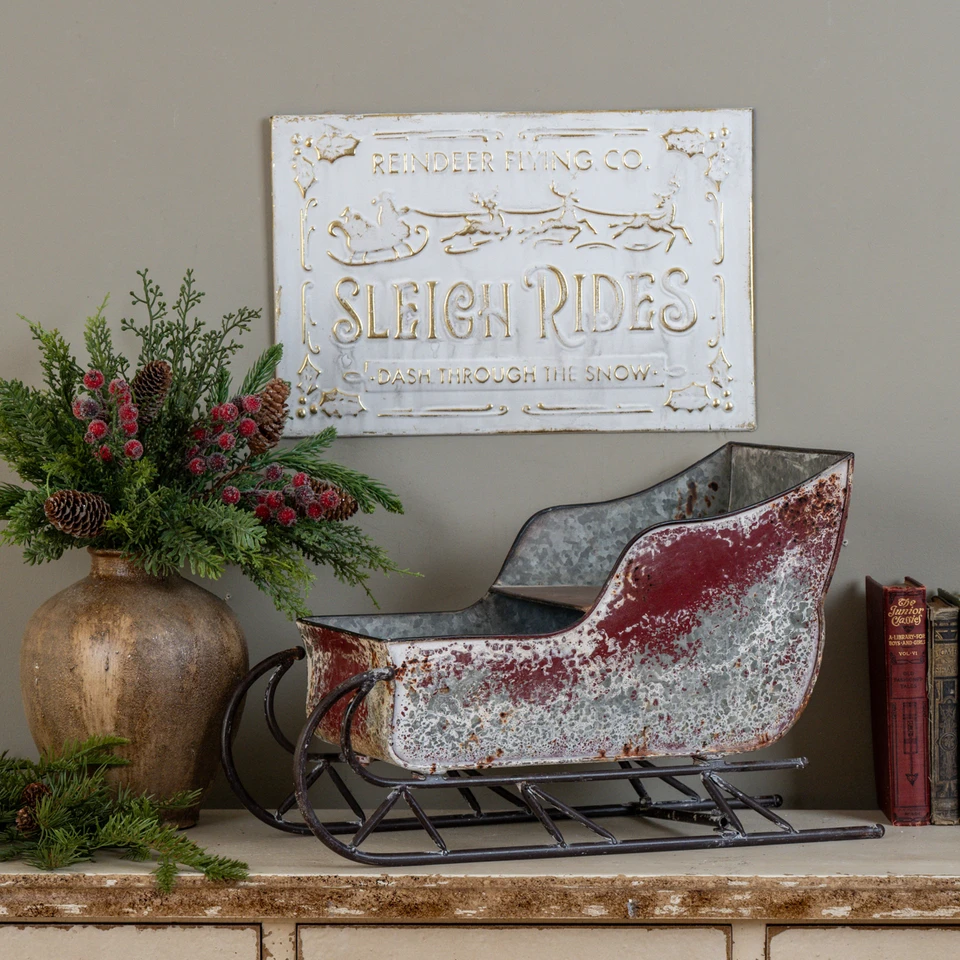AGED RED TABLETOP SLEIGH